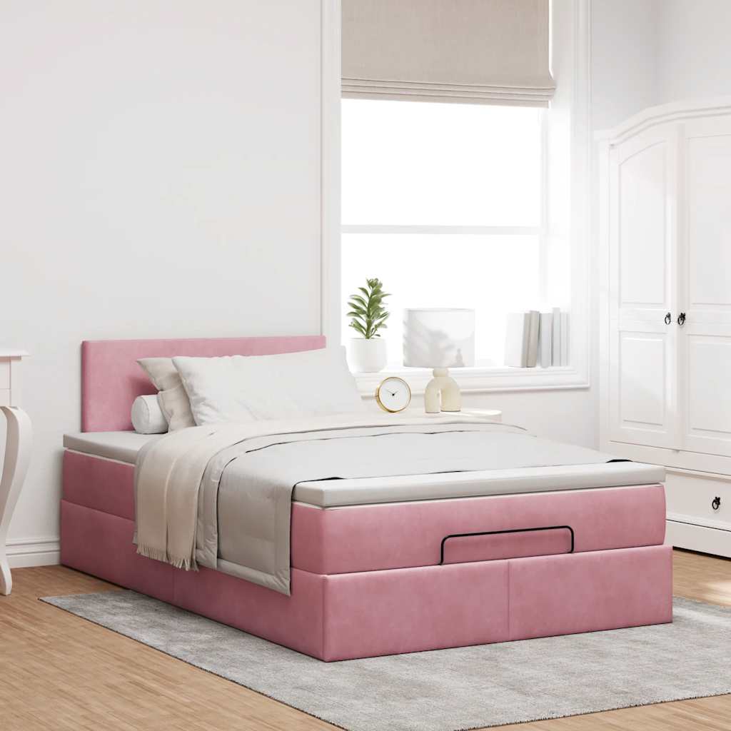 Bed poef met matras 120x190 cm fluweel roze is nu te koop bij PeponiXL, paradijselijk wonen!