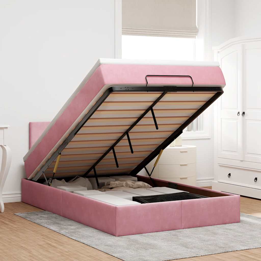 Bed poef met matras 120x190 cm fluweel roze is nu te koop bij PeponiXL, paradijselijk wonen!