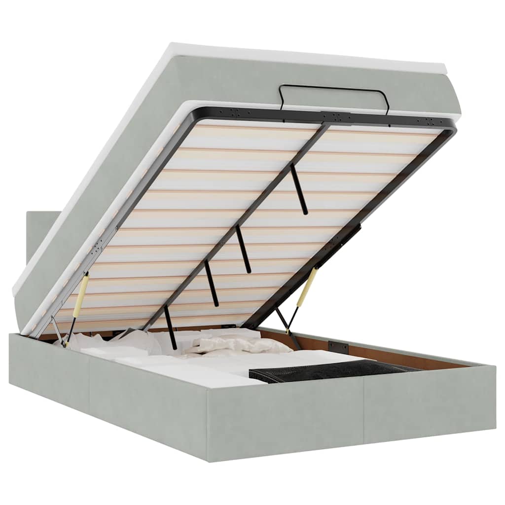 Ottoman bed met matras 120x200 cm fluweel lichtgrijs is nu te koop bij PeponiXL, paradijselijk wonen!