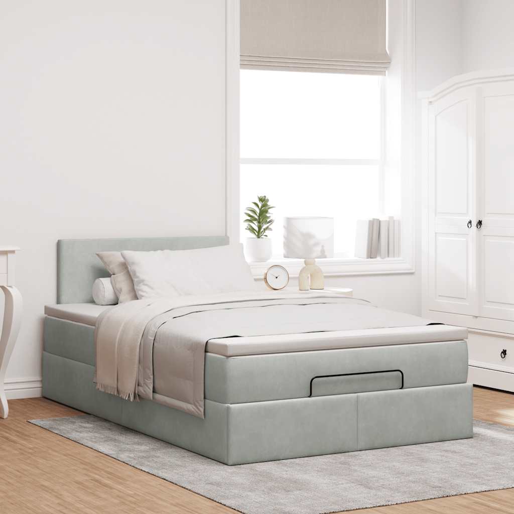Ottoman bed met matras 120x200 cm fluweel lichtgrijs is nu te koop bij PeponiXL, paradijselijk wonen!