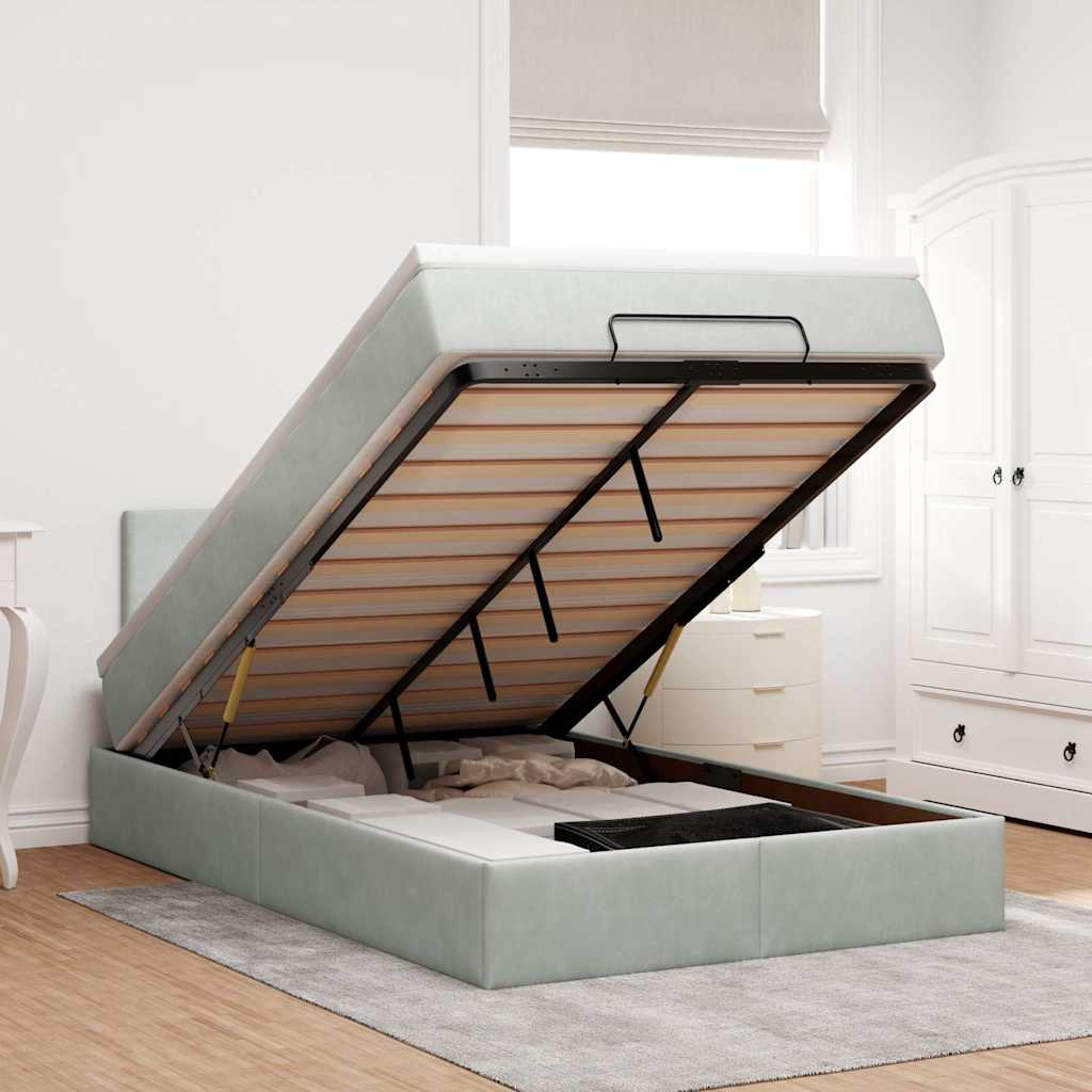 Ottoman bed met matras 120x200 cm fluweel lichtgrijs is nu te koop bij PeponiXL, paradijselijk wonen!