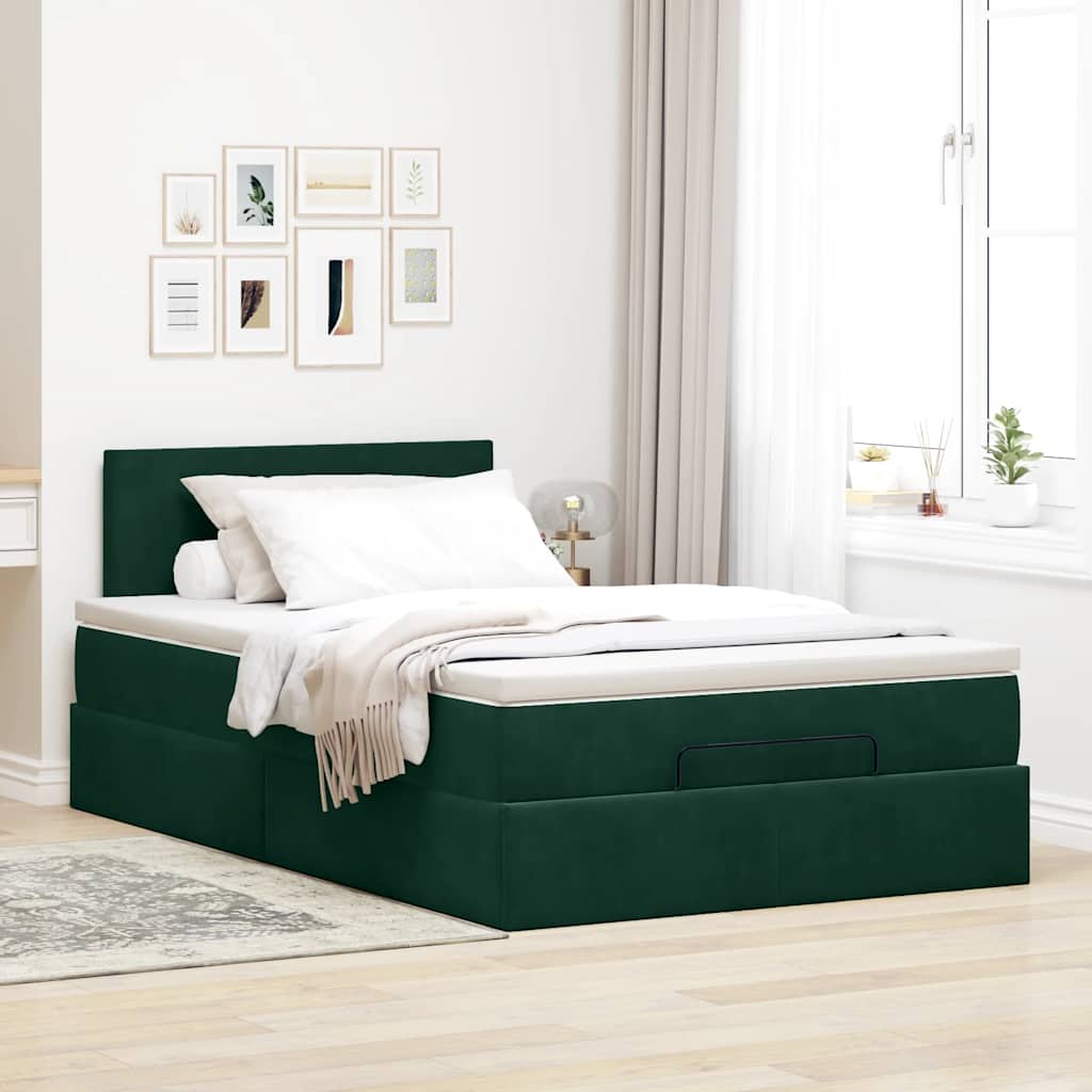 Ottoman bed met matras 120x200cm fluweel donkergroen is nu te koop bij PeponiXL, paradijselijk wonen!