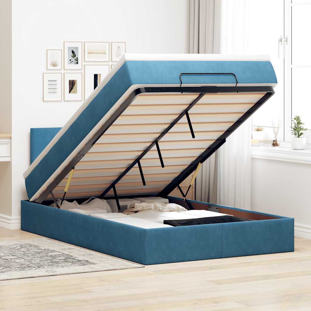 Ottoman bed met matras 120x200cm fluweel donkerblauw is nu te koop bij PeponiXL, paradijselijk wonen!
