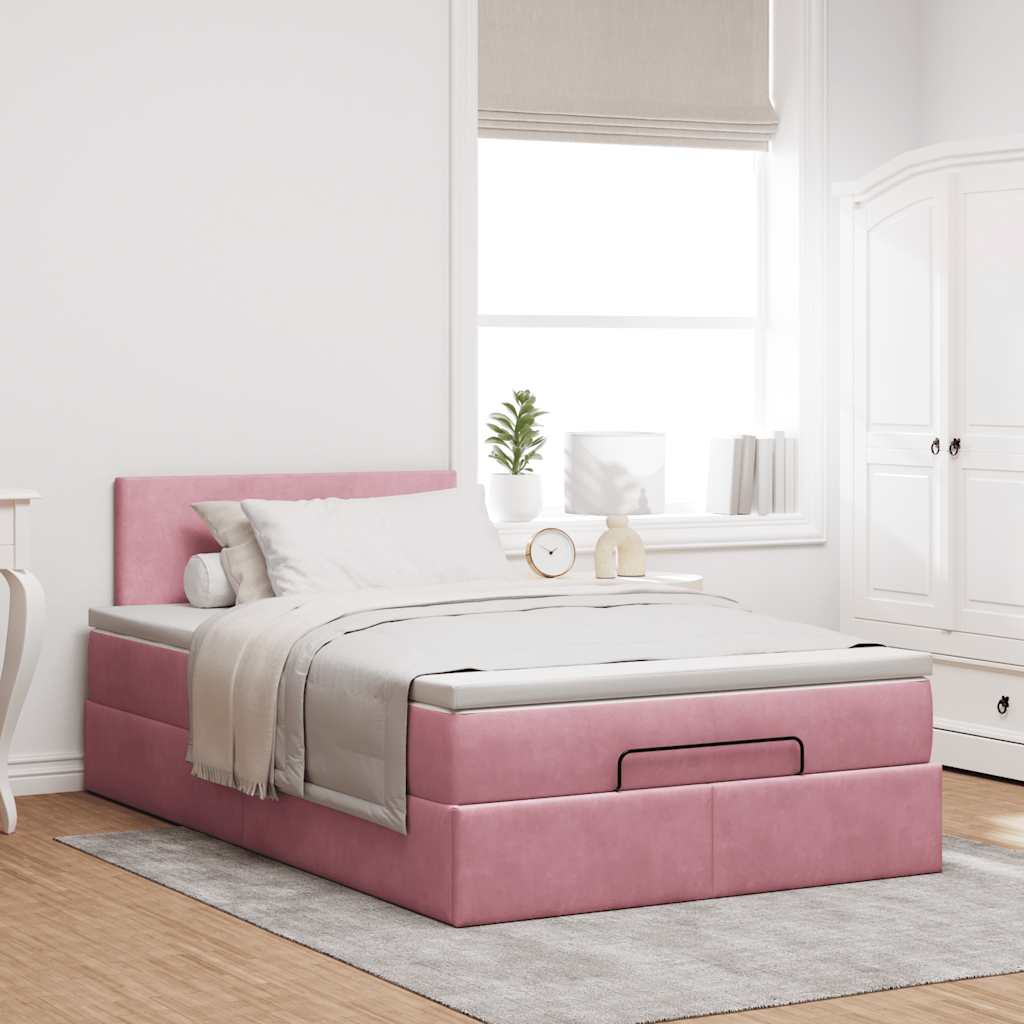 Ottoman bed met matras 120x200cm fluweel roze is nu te koop bij PeponiXL, paradijselijk wonen!