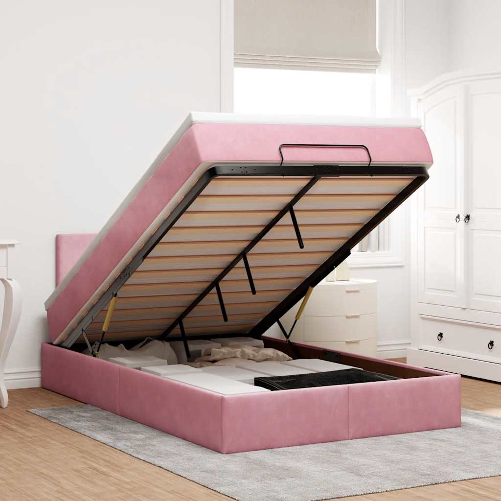 Ottoman bed met matras 120x200cm fluweel roze is nu te koop bij PeponiXL, paradijselijk wonen!