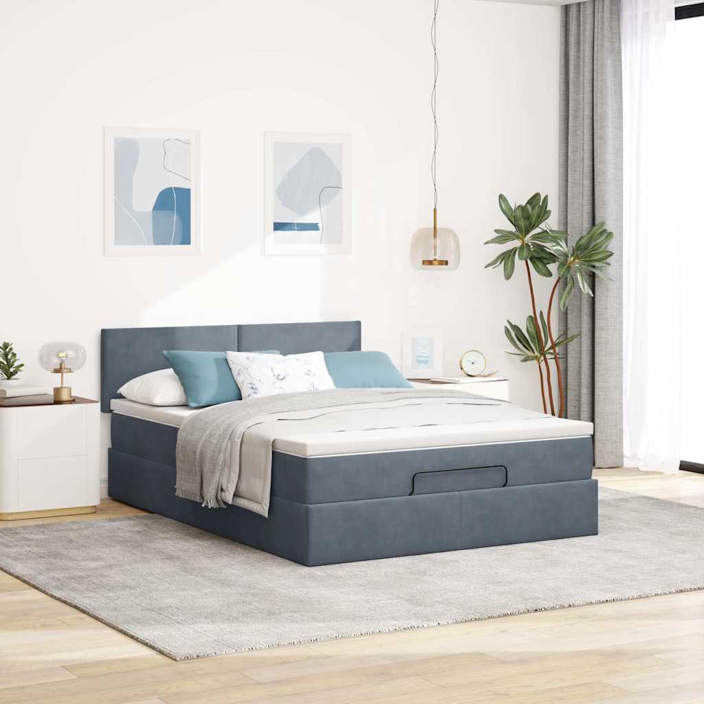 Ottoman bed met matras 140x190cm fluweel donkergrijs is nu te koop bij PeponiXL, paradijselijk wonen!