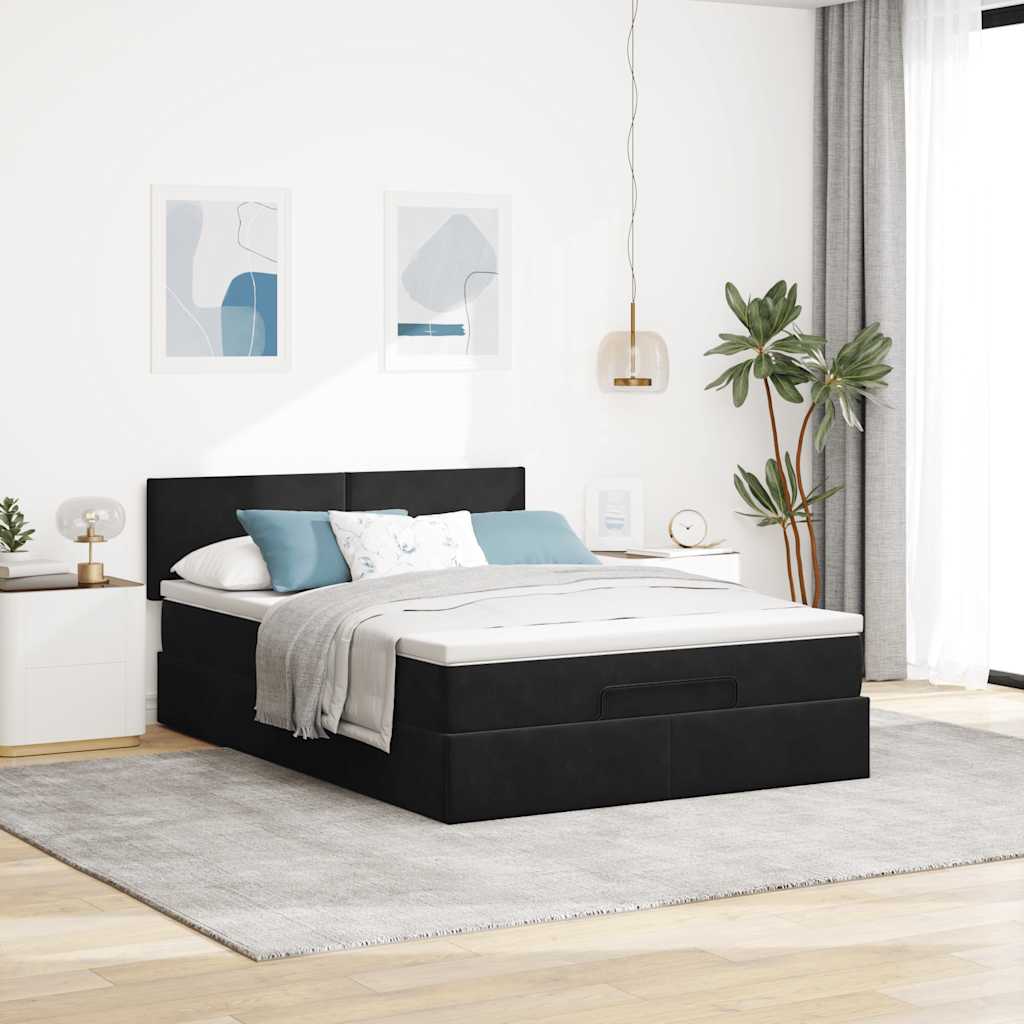 Ottoman bed met matras 140x190cm fluweel zwart is nu te koop bij PeponiXL, paradijselijk wonen!