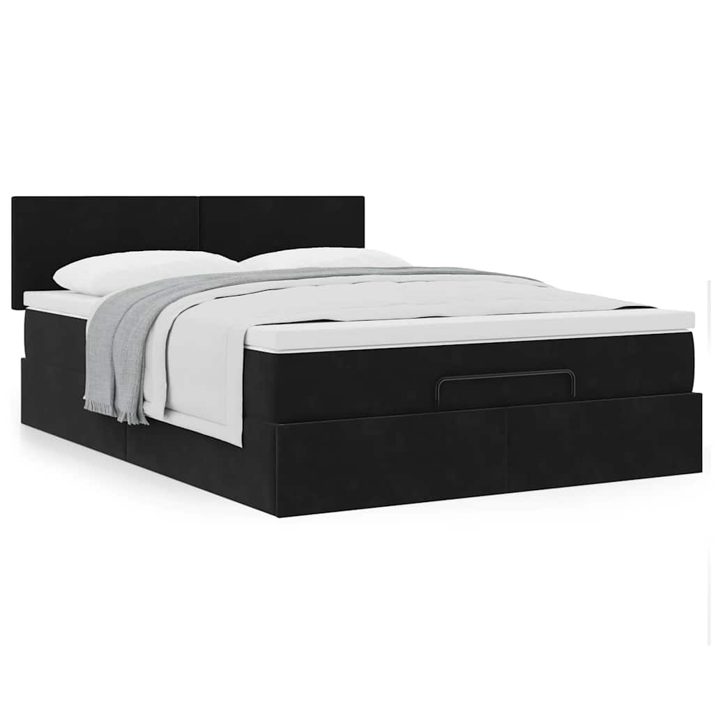 Ottoman bed met matras 140x190cm fluweel zwart is nu te koop bij PeponiXL, paradijselijk wonen!