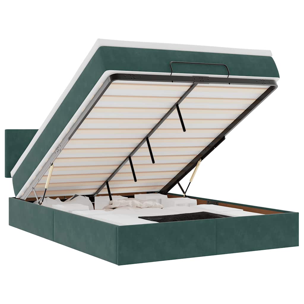 Ottoman bed met matras 140x190cm fluweel donkergroen is nu te koop bij PeponiXL, paradijselijk wonen!