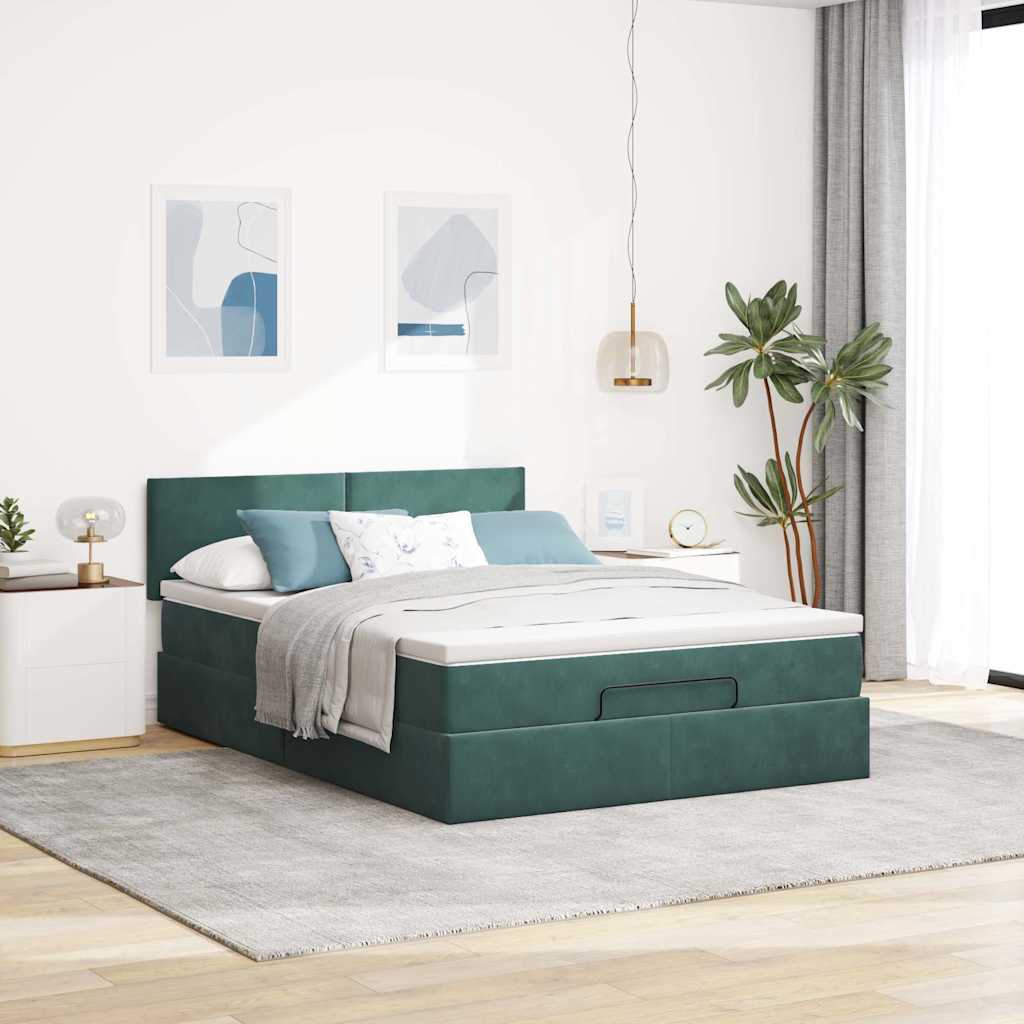 Ottoman bed met matras 140x190cm fluweel donkergroen is nu te koop bij PeponiXL, paradijselijk wonen!