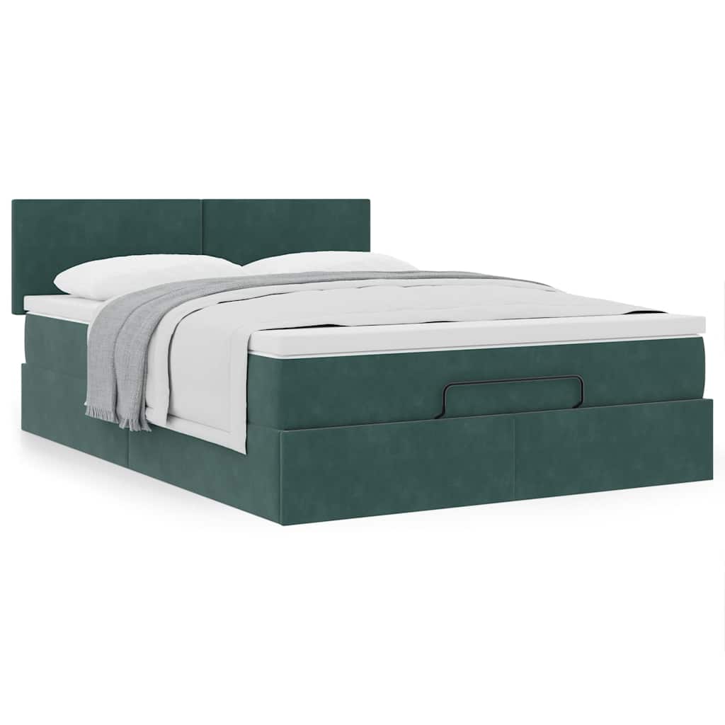 Ottoman bed met matras 140x190cm fluweel donkergroen is nu te koop bij PeponiXL, paradijselijk wonen!