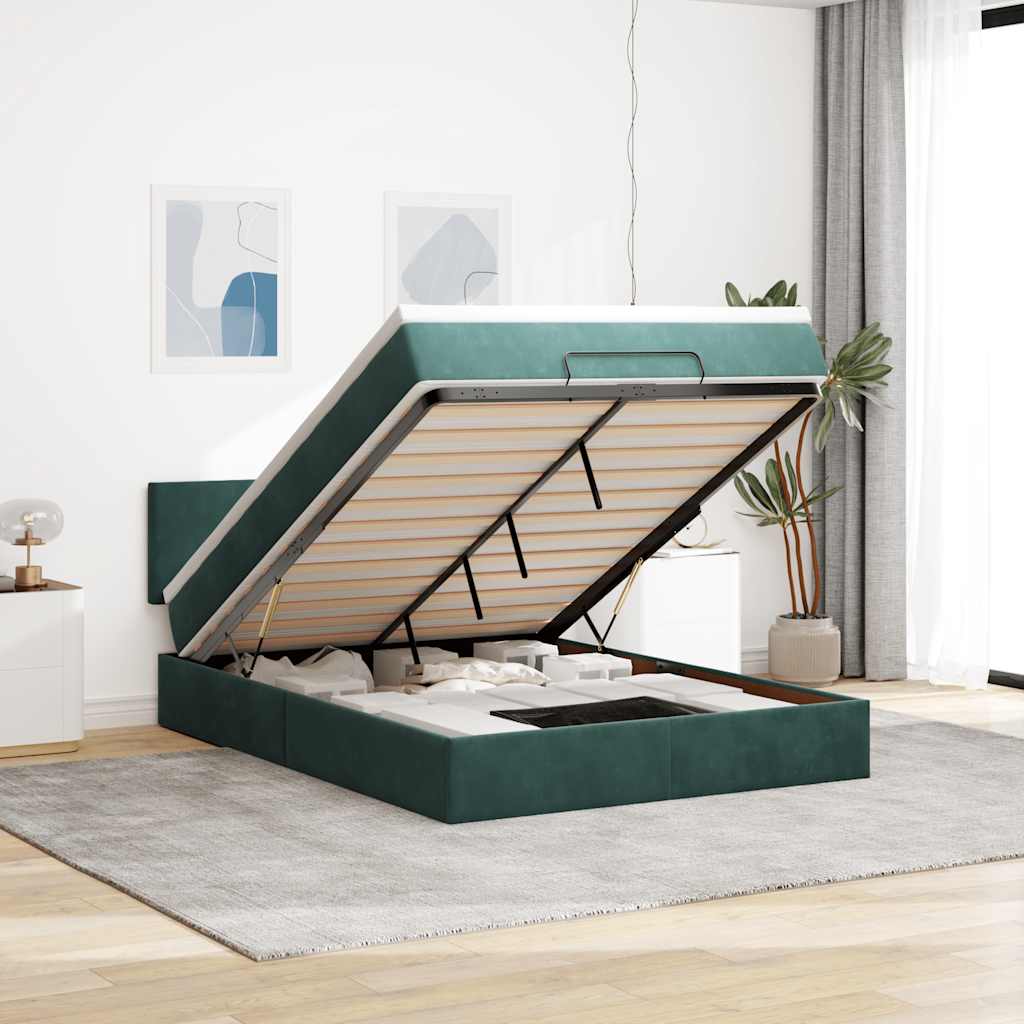 Ottoman bed met matras 140x190cm fluweel donkergroen is nu te koop bij PeponiXL, paradijselijk wonen!