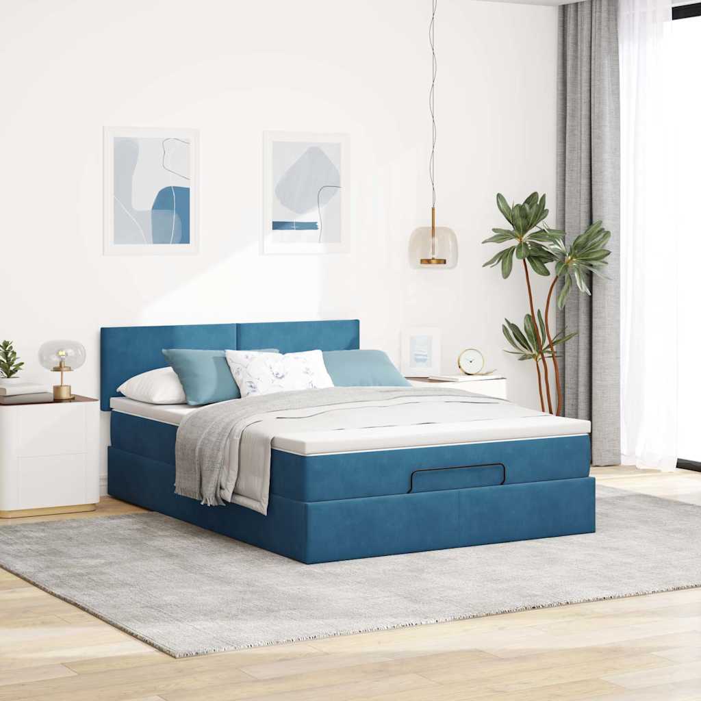Ottoman bed met matras 140x190cm fluweel donkerblauw is nu te koop bij PeponiXL, paradijselijk wonen!