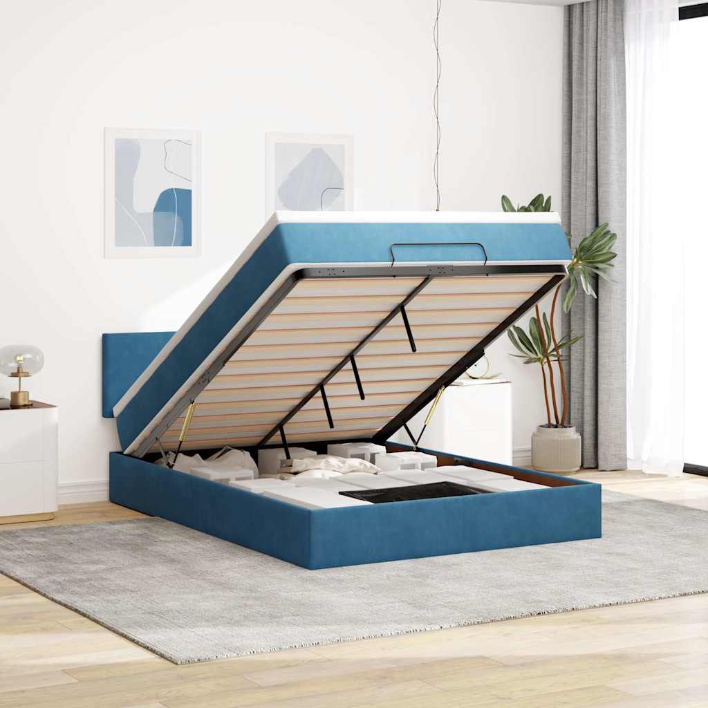 Ottoman bed met matras 140x190cm fluweel donkerblauw is nu te koop bij PeponiXL, paradijselijk wonen!