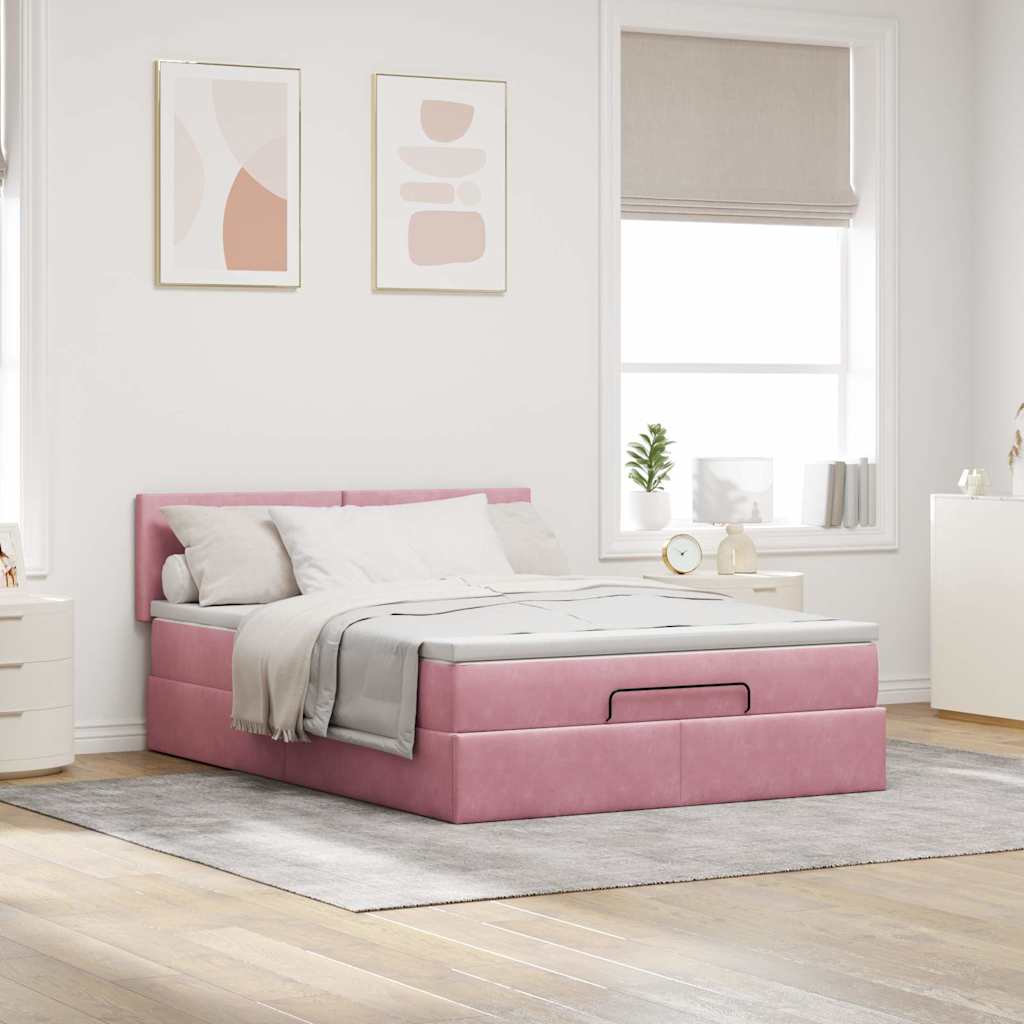 Ottoman bed met matras 140x190cm fluweel roze is nu te koop bij PeponiXL, paradijselijk wonen!