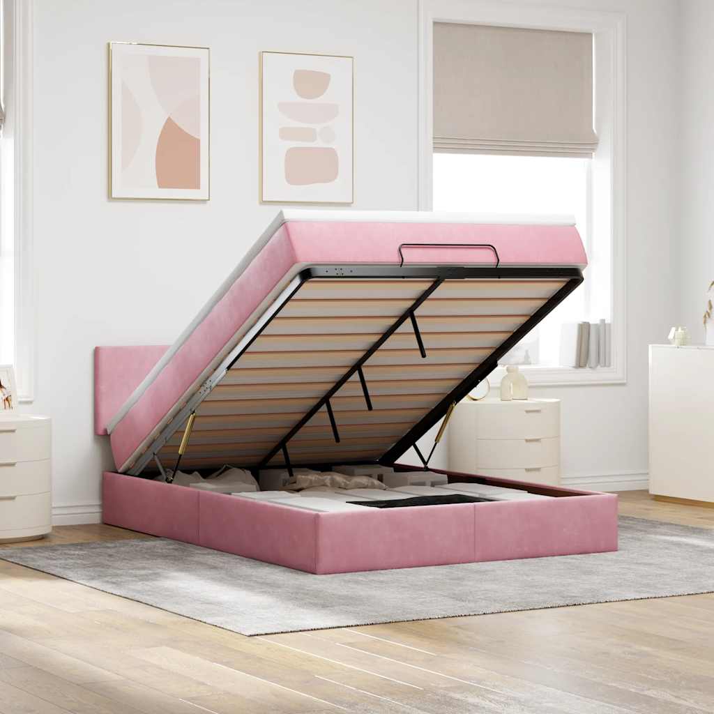 Ottoman bed met matras 140x190cm fluweel roze is nu te koop bij PeponiXL, paradijselijk wonen!