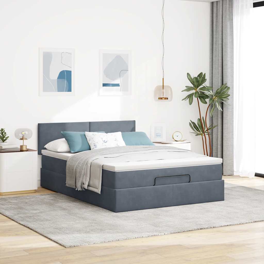 Ottoman bed met matras 140x200cm fluweel donkergrijs is nu te koop bij PeponiXL, paradijselijk wonen!