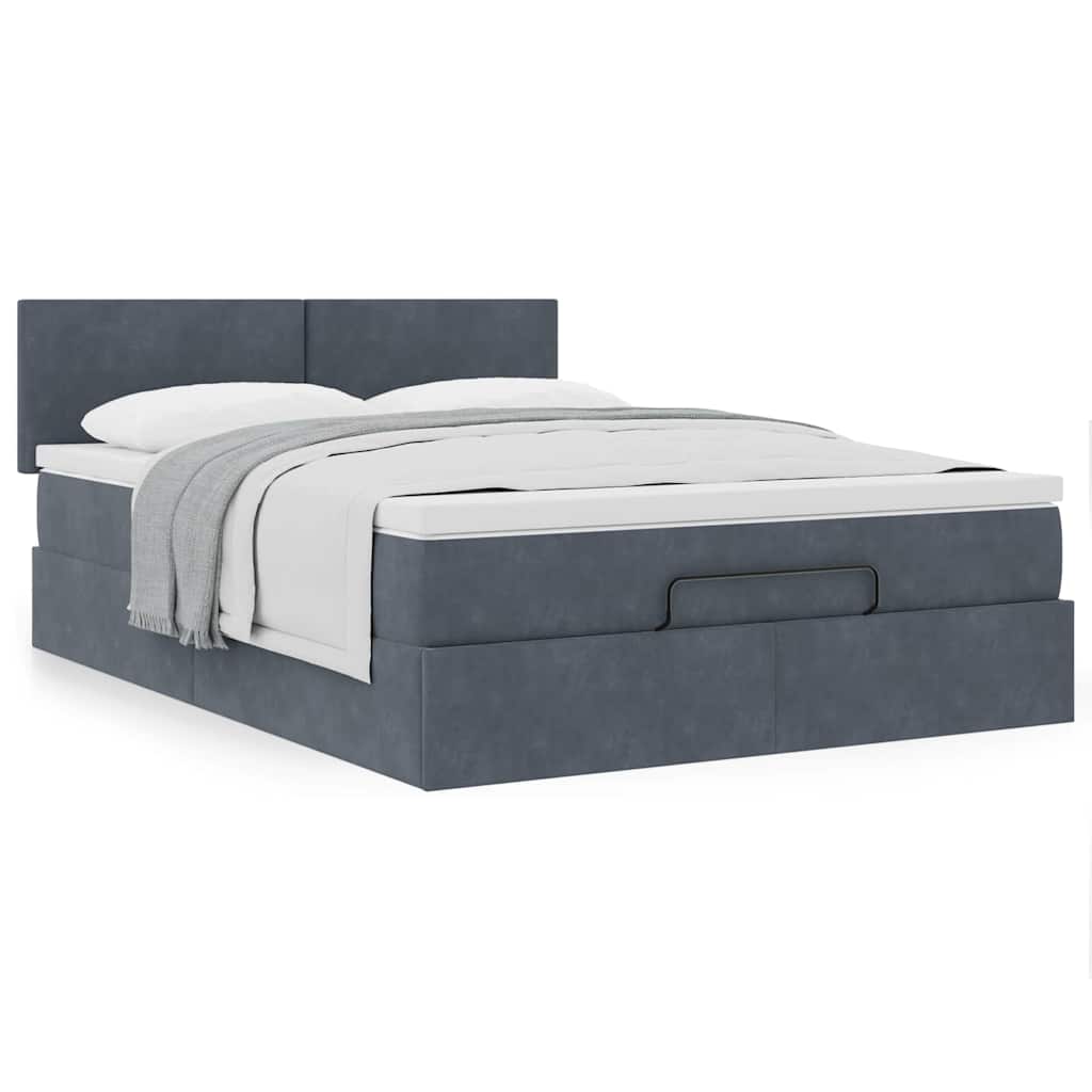 Ottoman bed met matras 140x200cm fluweel donkergrijs is nu te koop bij PeponiXL, paradijselijk wonen!