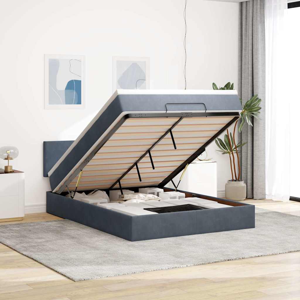 Ottoman bed met matras 140x200cm fluweel donkergrijs is nu te koop bij PeponiXL, paradijselijk wonen!