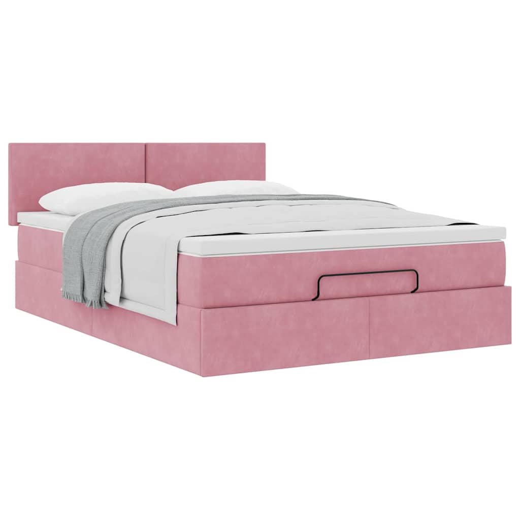 Ottoman bed met matras 140x200cm fluweel roze is nu te koop bij PeponiXL, paradijselijk wonen!