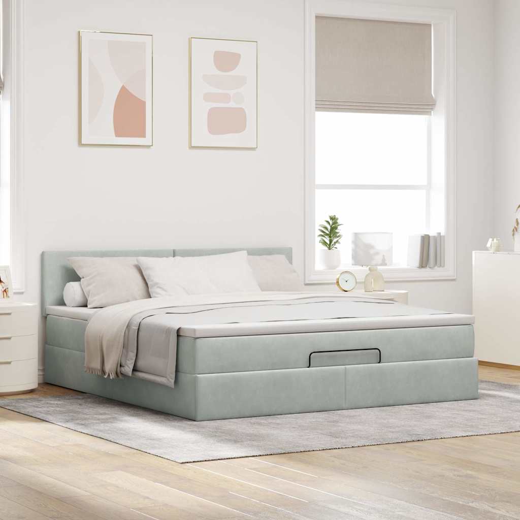 Ottoman bed met matras 160x200cm fluweel lichtgrijs is nu te koop bij PeponiXL, paradijselijk wonen!