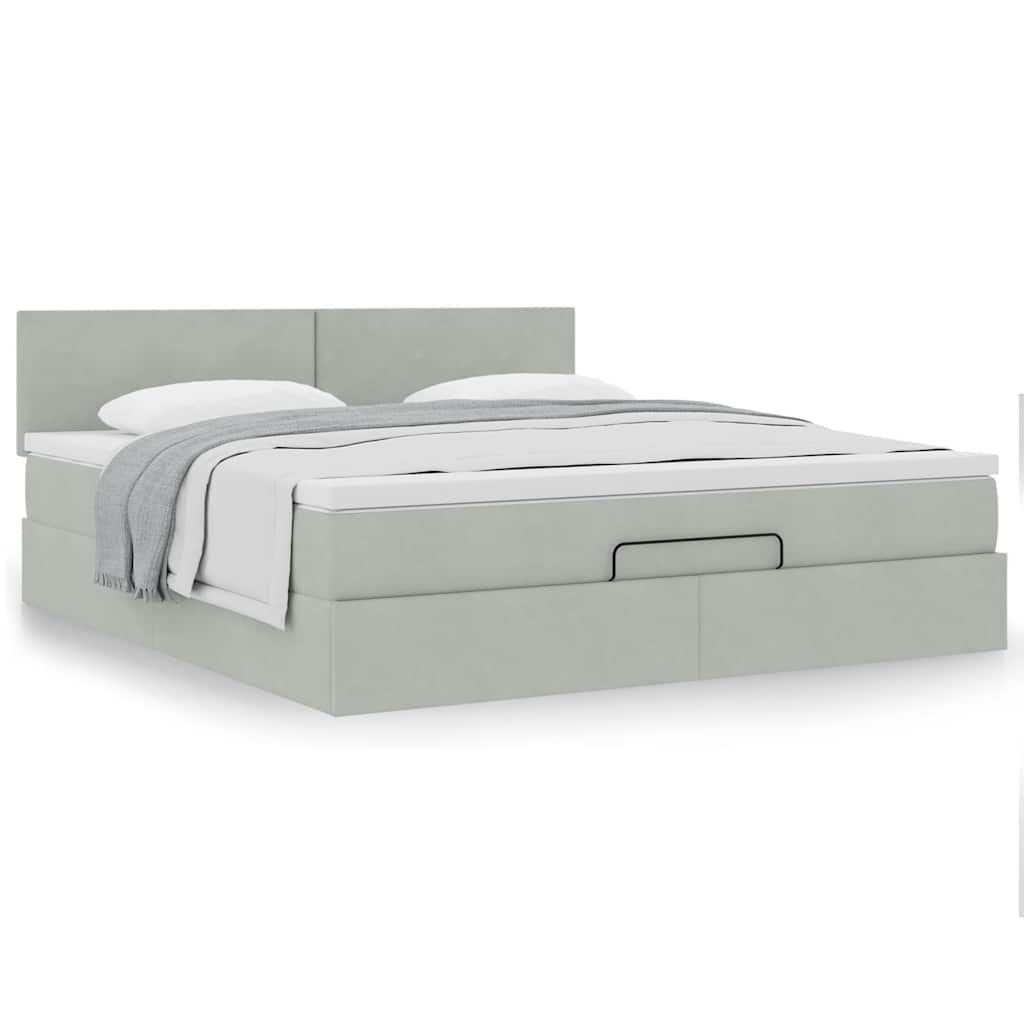 Ottoman bed met matras 160x200cm fluweel lichtgrijs is nu te koop bij PeponiXL, paradijselijk wonen!