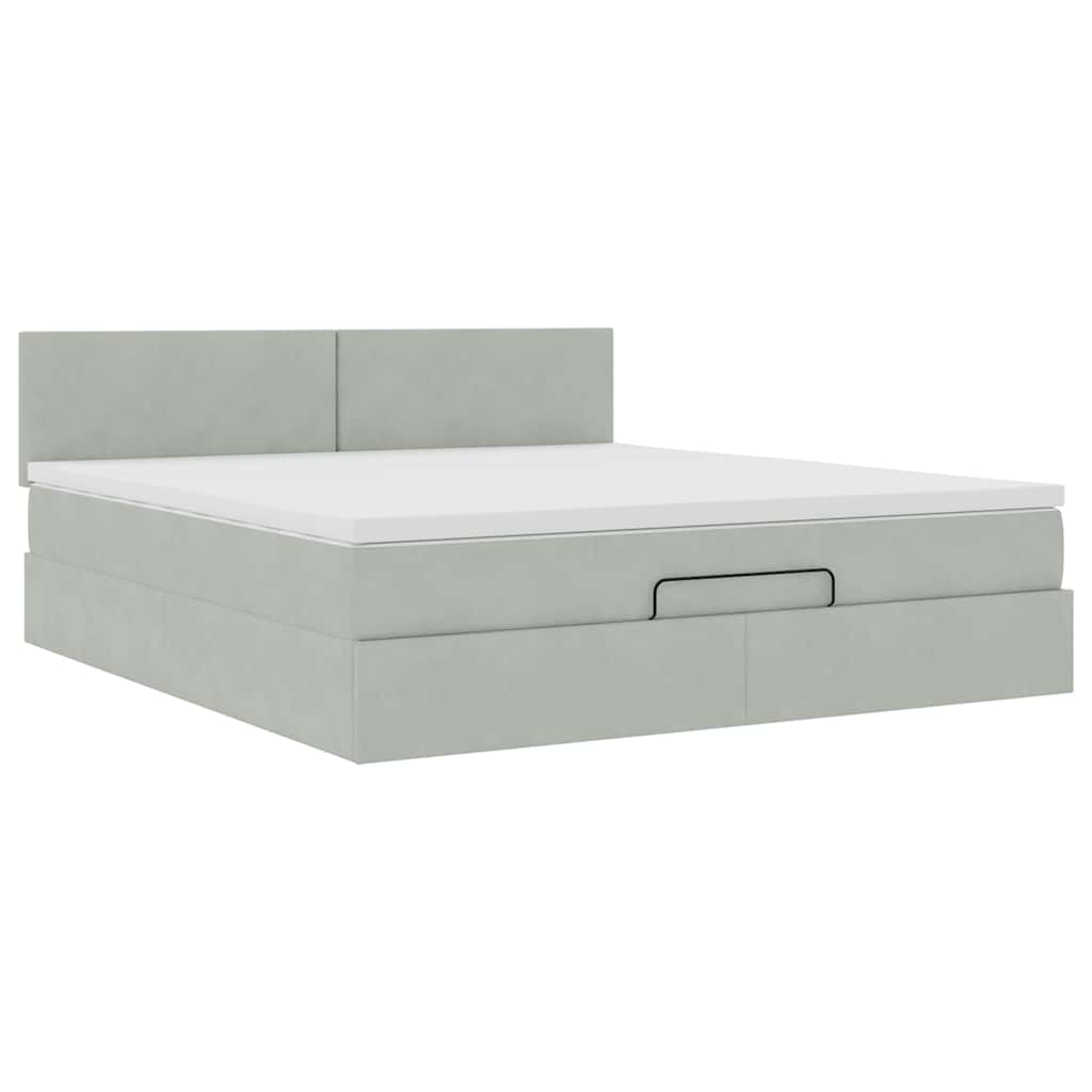 Ottoman bed met matras 160x200cm fluweel lichtgrijs is nu te koop bij PeponiXL, paradijselijk wonen!
