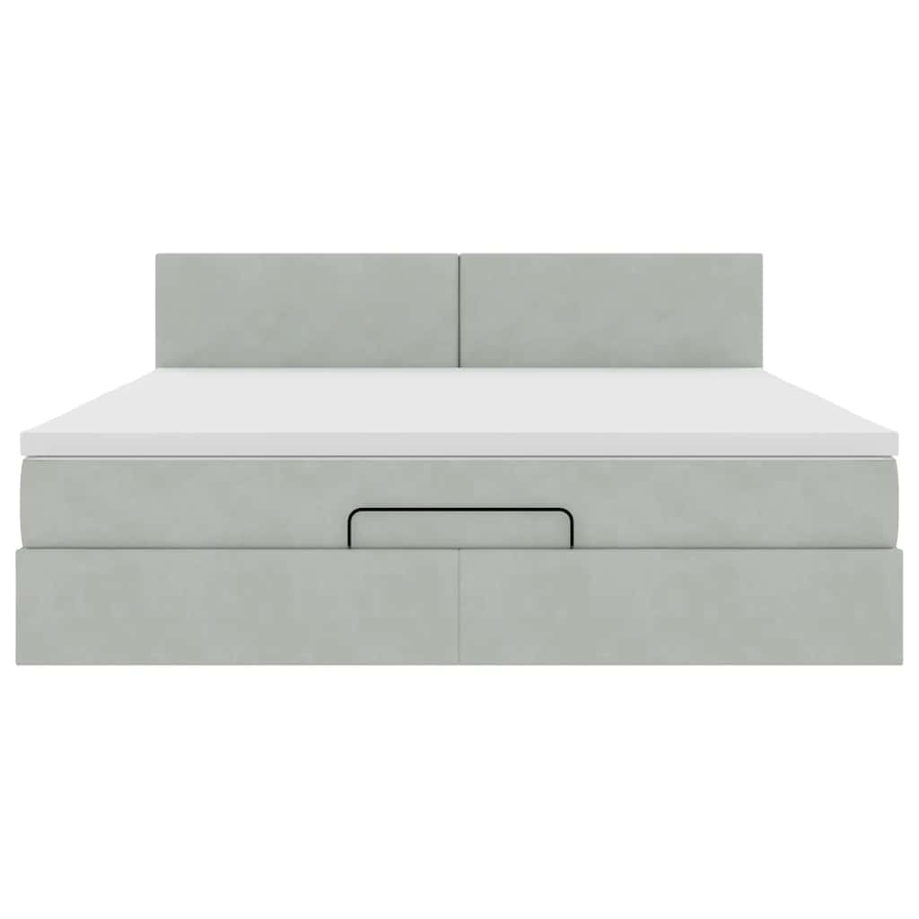 Ottoman bed met matras 160x200cm fluweel lichtgrijs is nu te koop bij PeponiXL, paradijselijk wonen!
