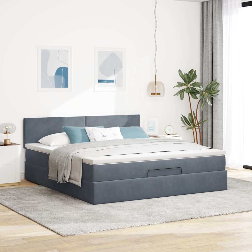 Ottoman bed met matras 160x200cm fluweel donkergrijs is nu te koop bij PeponiXL, paradijselijk wonen!