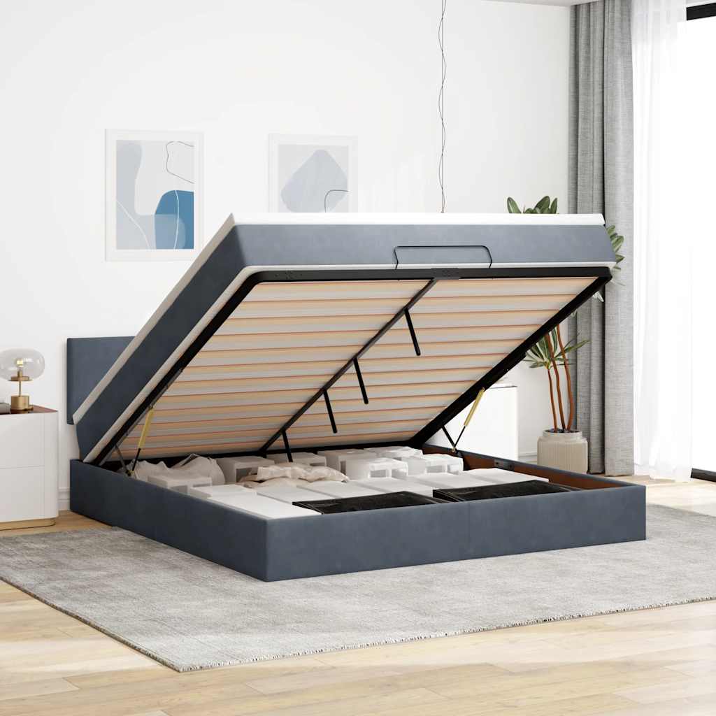 Ottoman bed met matras 160x200cm fluweel donkergrijs is nu te koop bij PeponiXL, paradijselijk wonen!