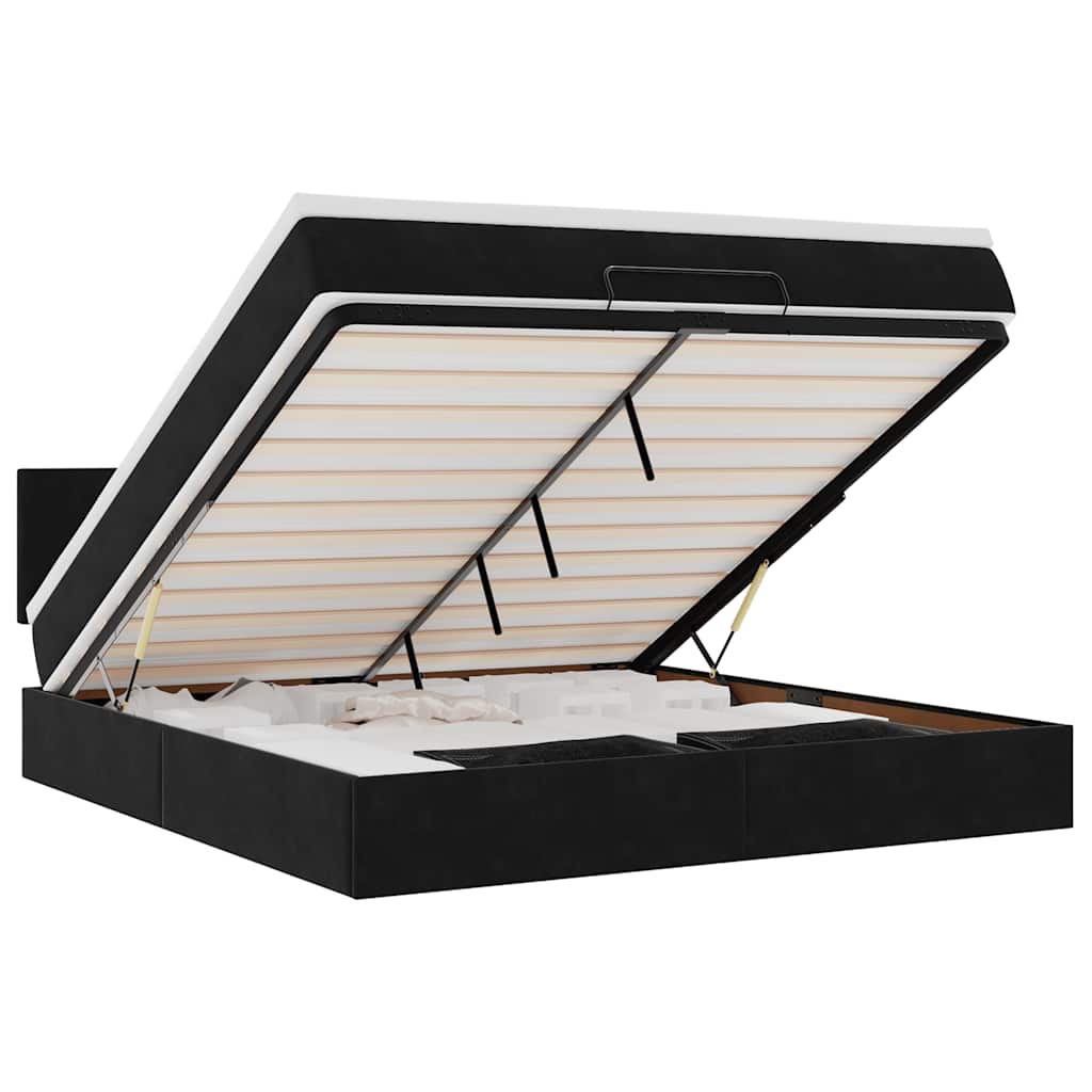 Ottoman bed met matras 160x200cm fluweel zwart is nu te koop bij PeponiXL, paradijselijk wonen!