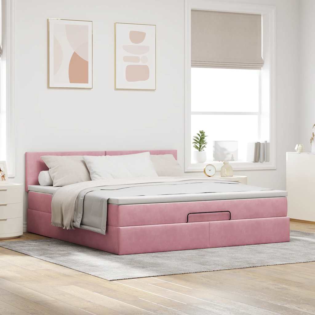 Ottoman bed met matras 160x200cm fluweel roze is nu te koop bij PeponiXL, paradijselijk wonen!
