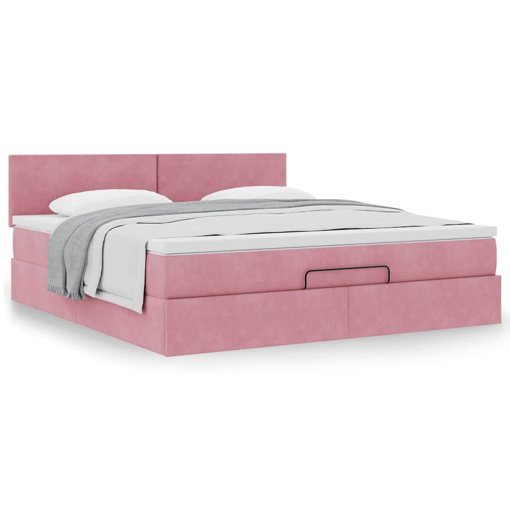 Ottoman bed met matras 160x200cm fluweel roze is nu te koop bij PeponiXL, paradijselijk wonen!
