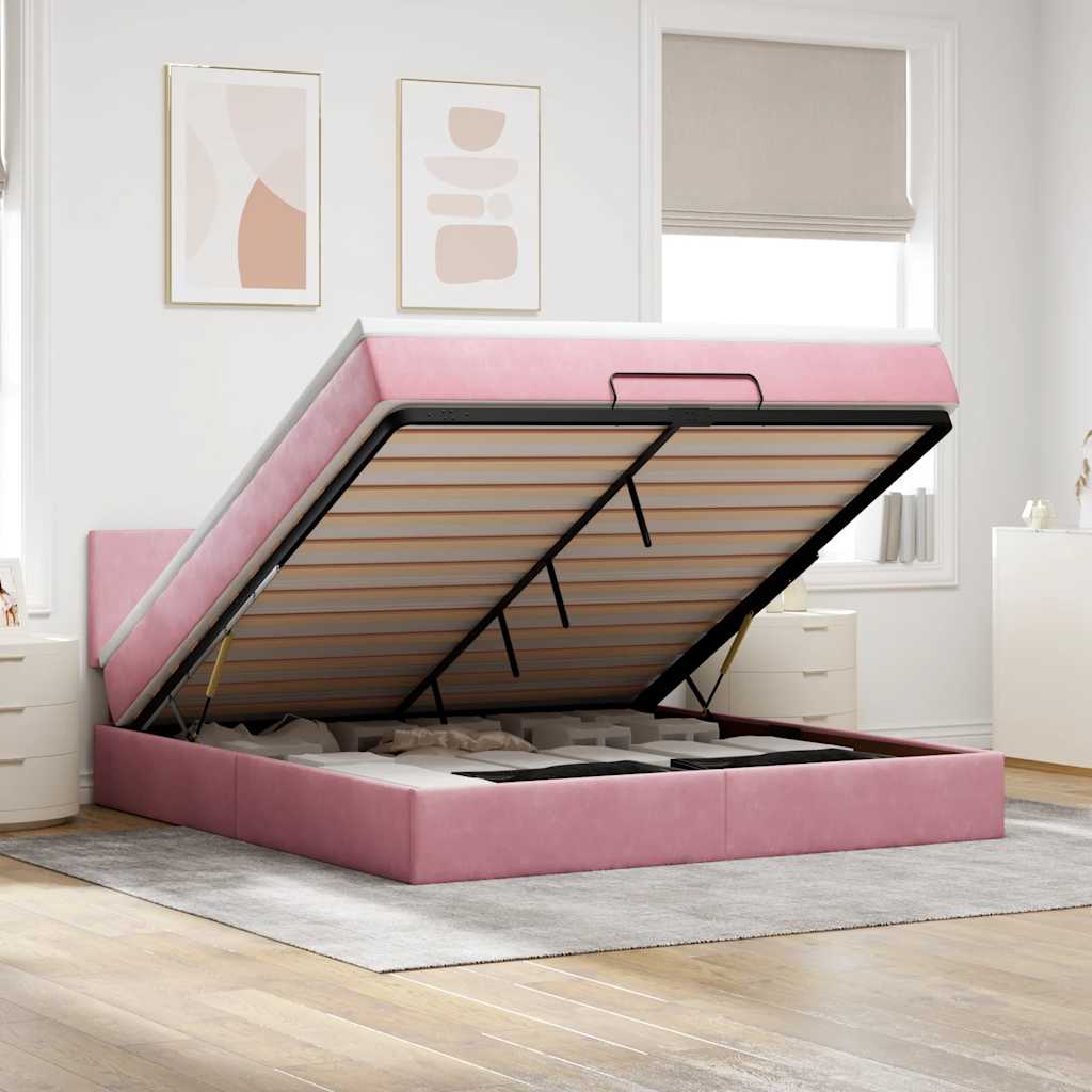 Ottoman bed met matras 160x200cm fluweel roze is nu te koop bij PeponiXL, paradijselijk wonen!