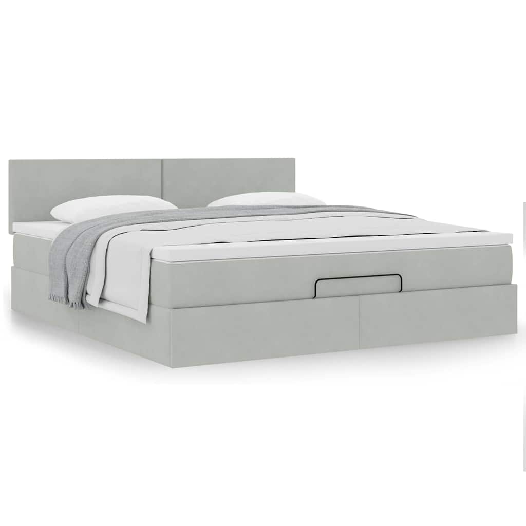 Ottoman bed met matras 180x200cm fluweel lichtgrijs is nu te koop bij PeponiXL, paradijselijk wonen!