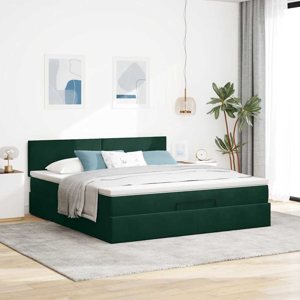 Ottoman bed met matras 180x200 cm fluweel donkergroen is nu te koop bij PeponiXL, paradijselijk wonen!