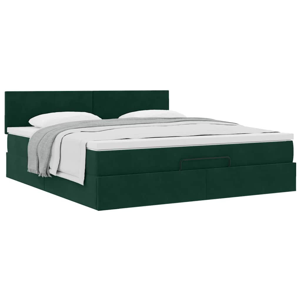 Ottoman bed met matras 180x200 cm fluweel donkergroen is nu te koop bij PeponiXL, paradijselijk wonen!