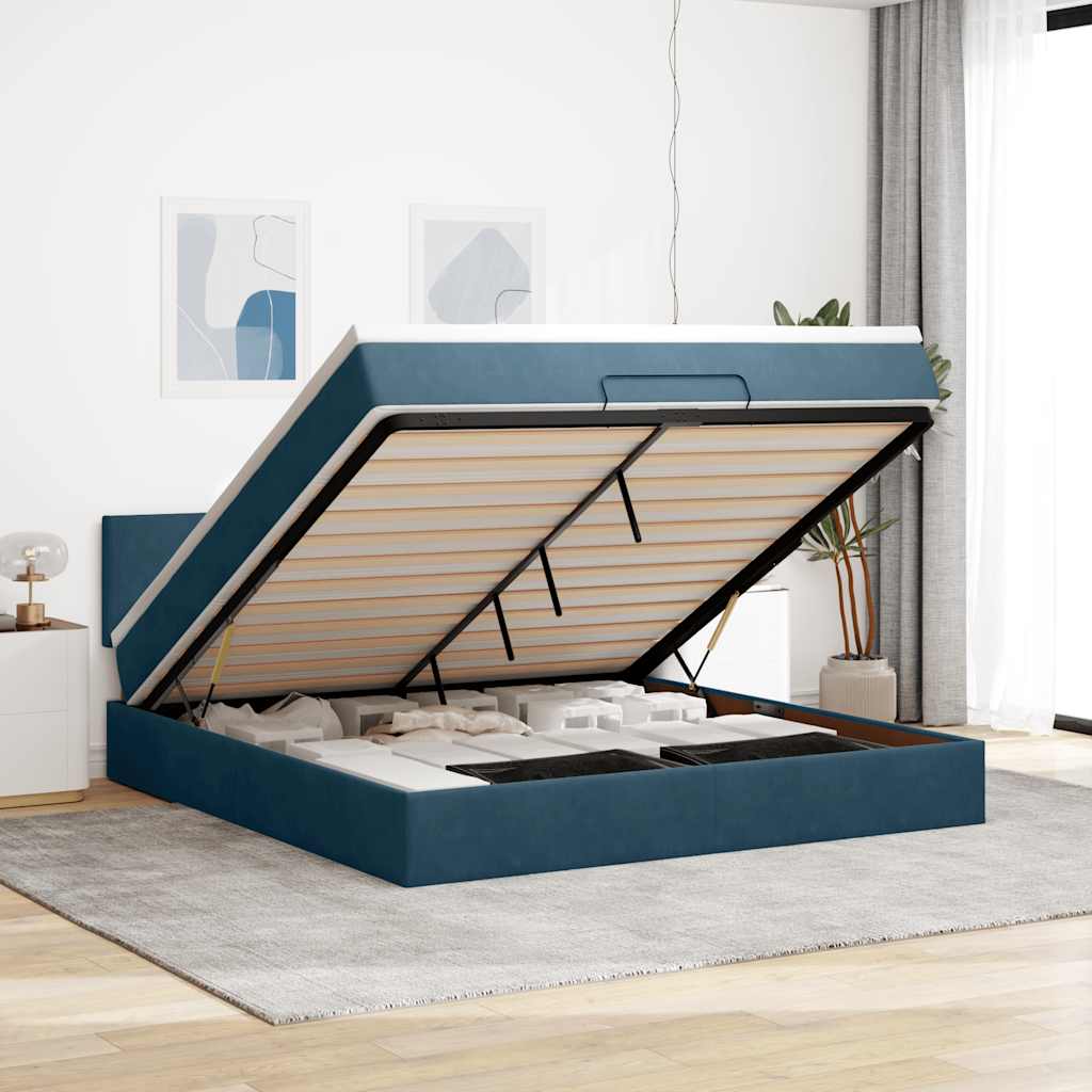 Ottoman bed met matras 180x200 cm fluweel donkerblauw is nu te koop bij PeponiXL, paradijselijk wonen!