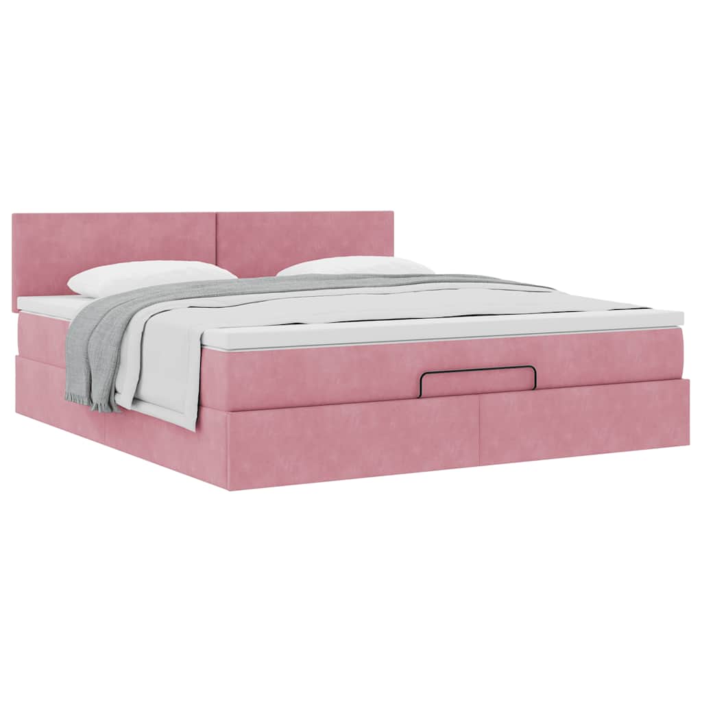 Ottoman bed met matras 180x200 cm fluweel roze is nu te koop bij PeponiXL, paradijselijk wonen!