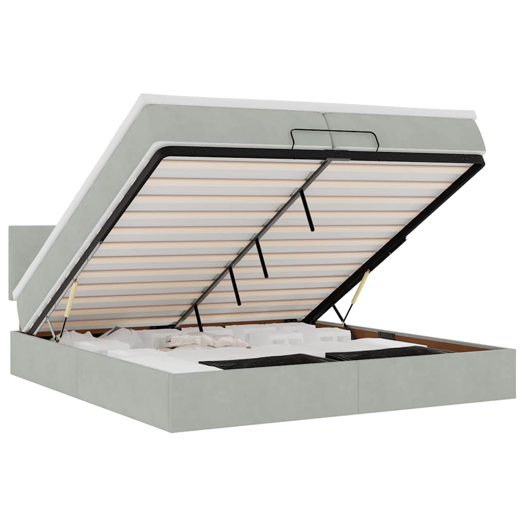 Ottoman bed met matras 200x200 cm fluweel lichtgrijs is nu te koop bij PeponiXL, paradijselijk wonen!