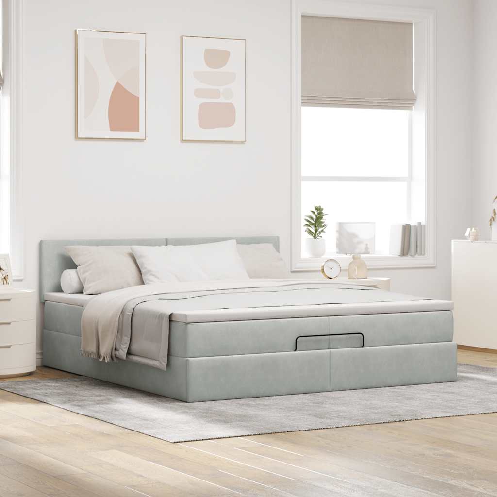 Ottoman bed met matras 200x200 cm fluweel lichtgrijs is nu te koop bij PeponiXL, paradijselijk wonen!