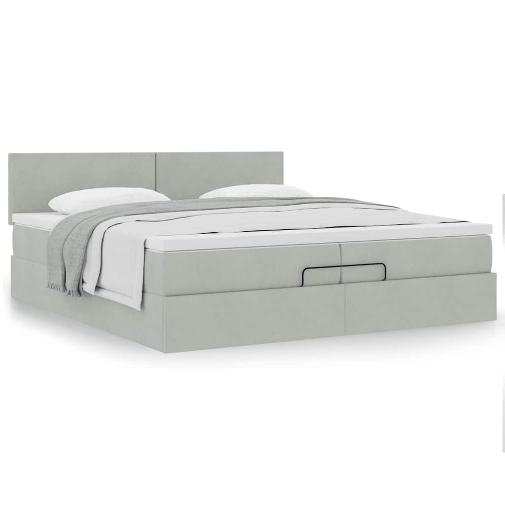 Ottoman bed met matras 200x200 cm fluweel lichtgrijs is nu te koop bij PeponiXL, paradijselijk wonen!