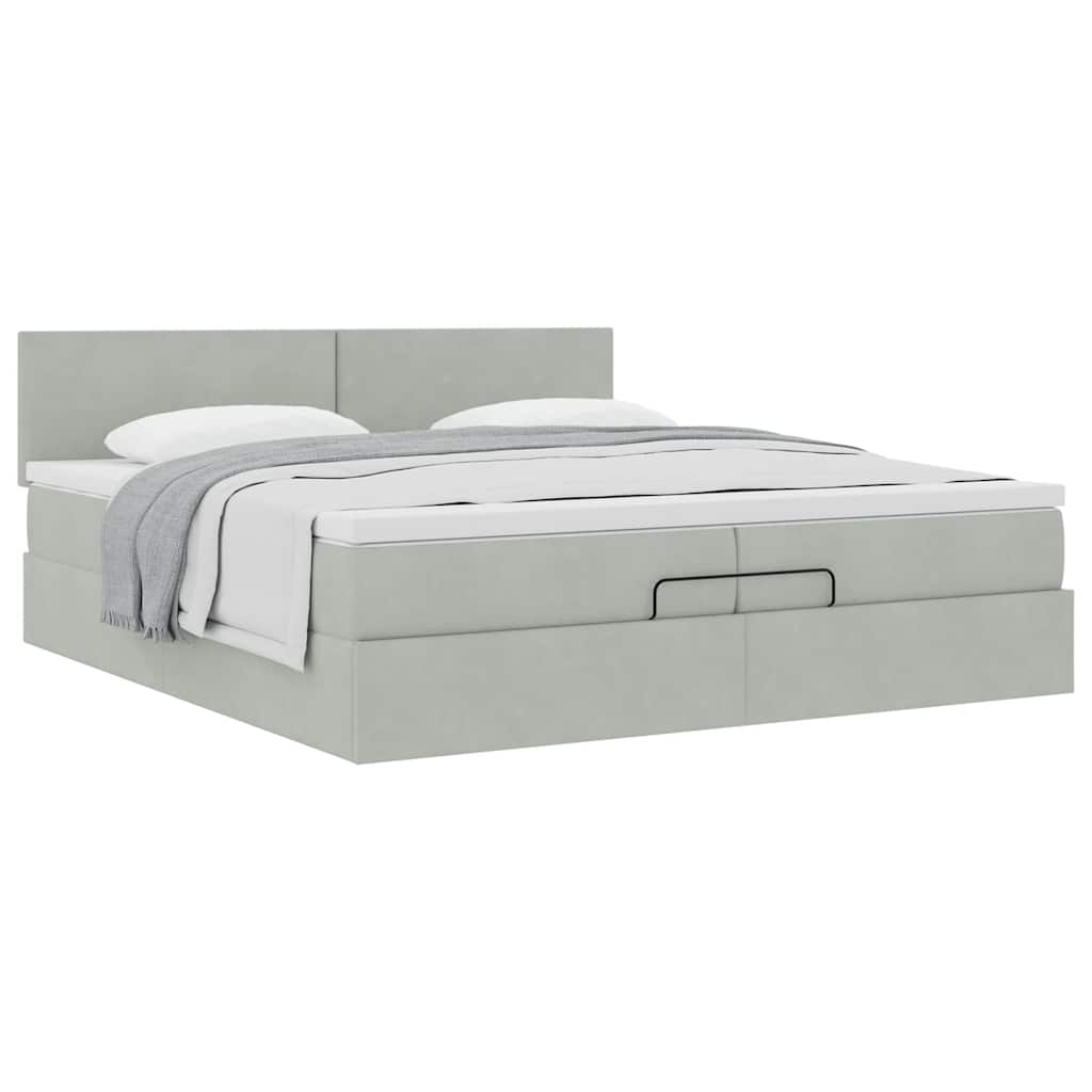 Ottoman bed met matras 200x200 cm fluweel lichtgrijs is nu te koop bij PeponiXL, paradijselijk wonen!