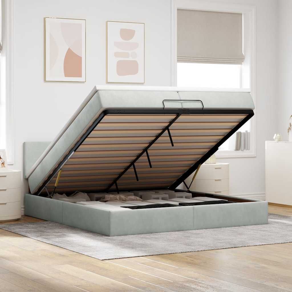 Ottoman bed met matras 200x200 cm fluweel lichtgrijs is nu te koop bij PeponiXL, paradijselijk wonen!