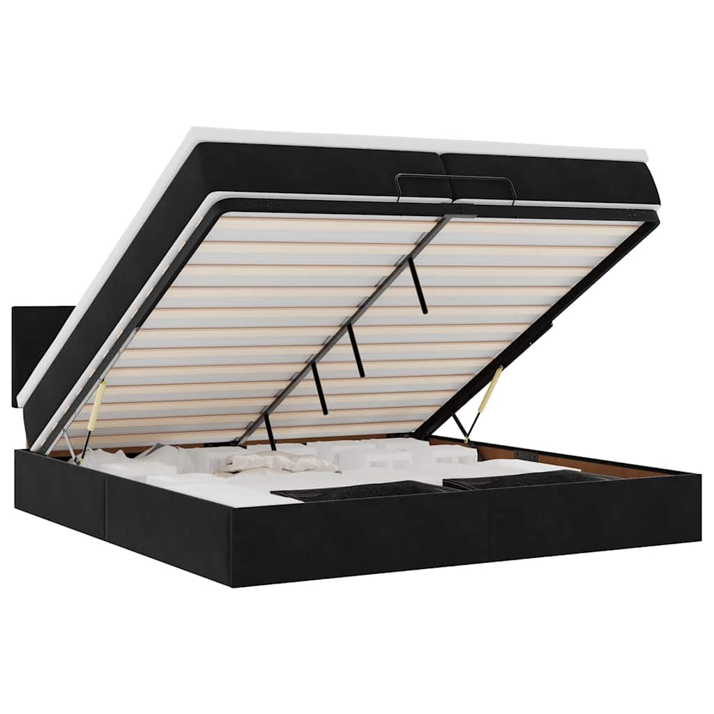 Ottoman bed met matras 200x200 cm fluweel zwart is nu te koop bij PeponiXL, paradijselijk wonen!