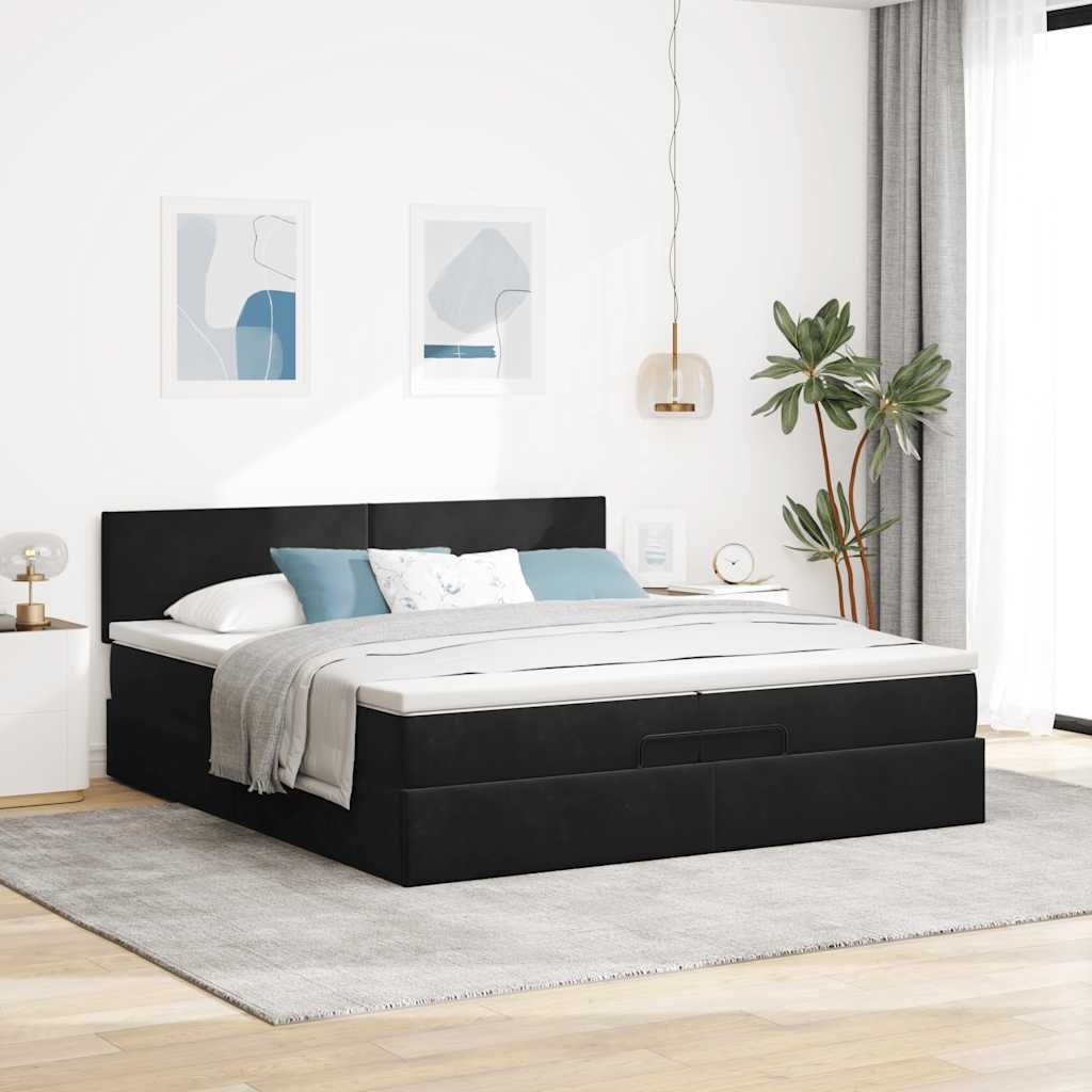 Ottoman bed met matras 200x200 cm fluweel zwart is nu te koop bij PeponiXL, paradijselijk wonen!