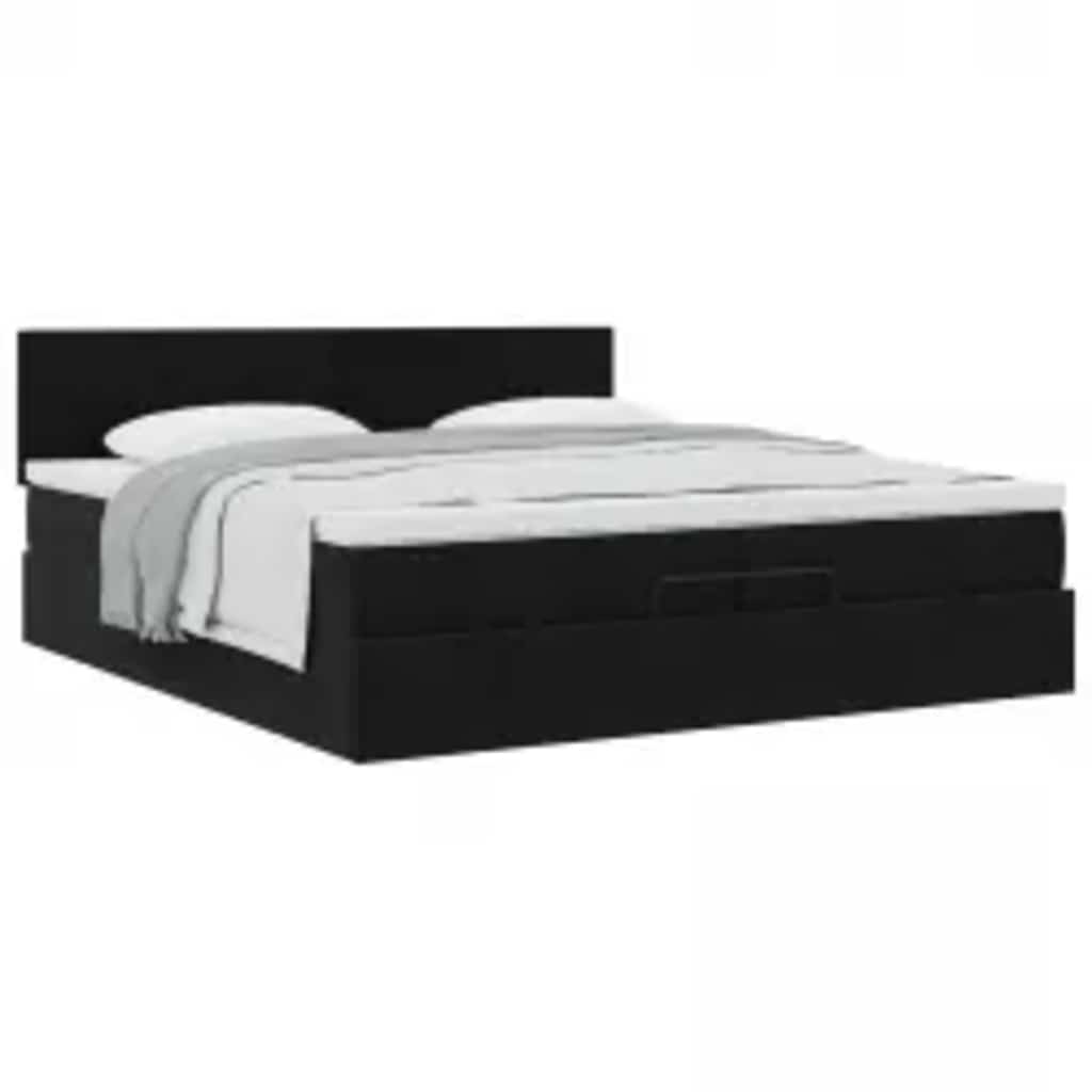 Ottoman bed met matras 200x200 cm fluweel zwart is nu te koop bij PeponiXL, paradijselijk wonen!