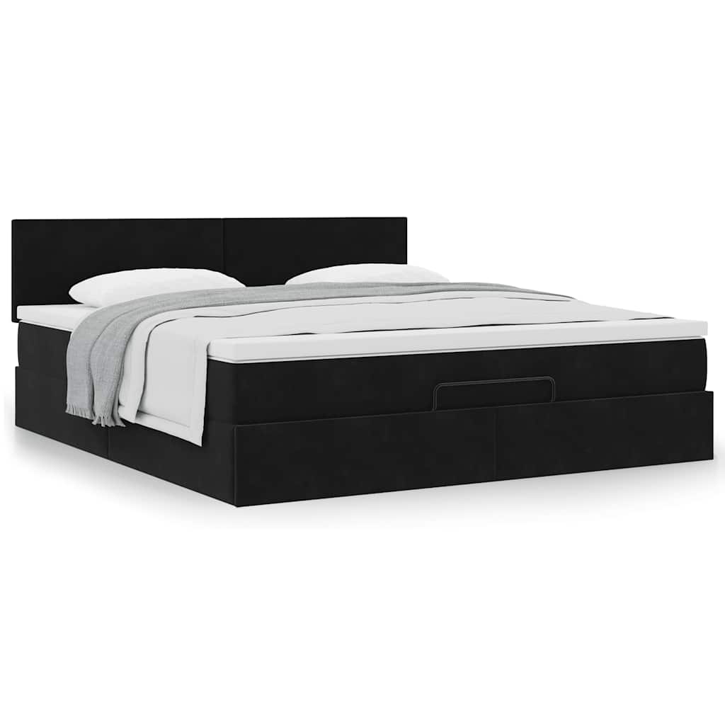 Ottoman bed met matras 200x200 cm fluweel zwart is nu te koop bij PeponiXL, paradijselijk wonen!
