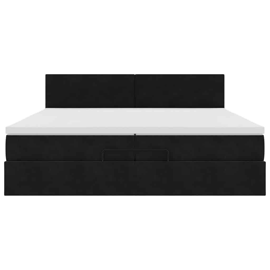 Ottoman bed met matras 200x200 cm fluweel zwart is nu te koop bij PeponiXL, paradijselijk wonen!