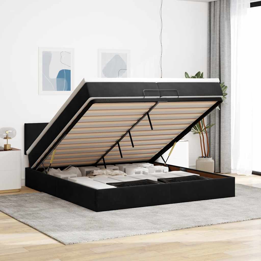 Ottoman bed met matras 200x200 cm fluweel zwart is nu te koop bij PeponiXL, paradijselijk wonen!